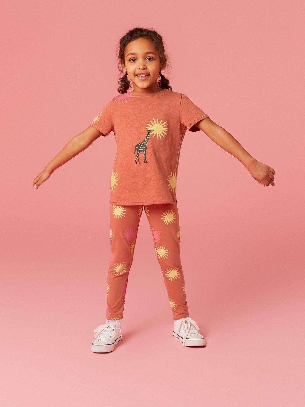 Esme Printed SS T Shirt in CORAL MLT - MODEL DETAIL