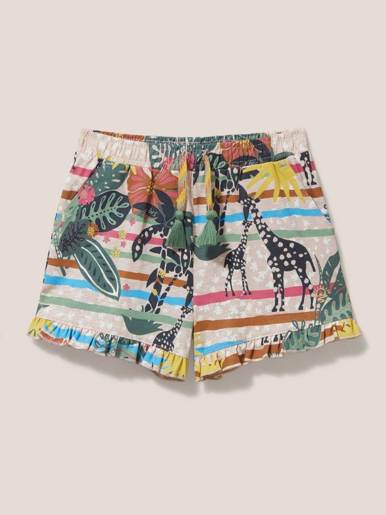 Renee Printed Frill Shorts in NAT MLT - FLAT FRONT