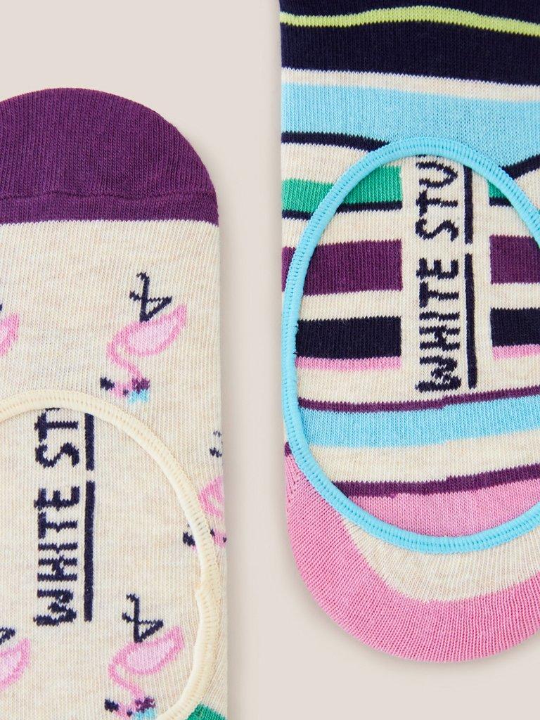 2 Pack Flamingo Footsie Socks in NAT MLT - FLAT DETAIL