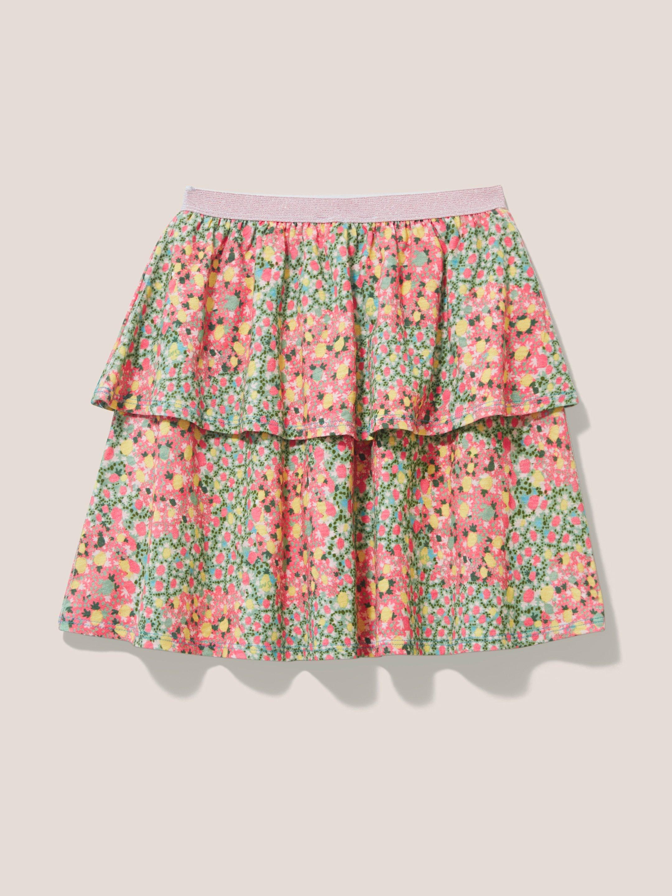 India Printed Tiered Skirt in PINK MLT - FLAT BACK
