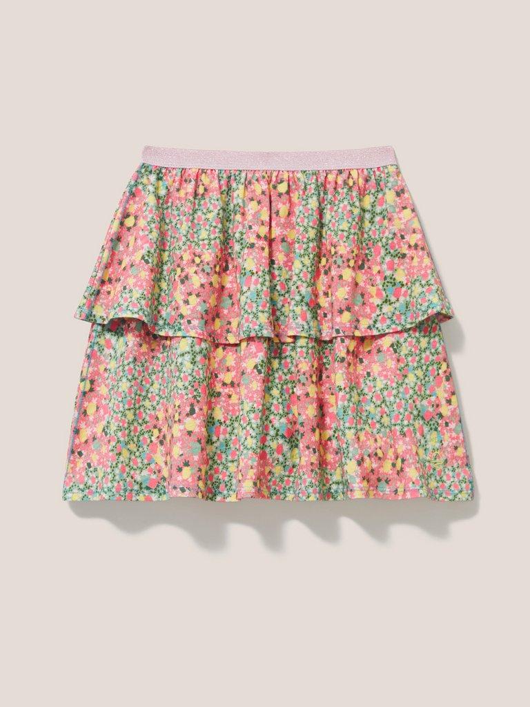 India Printed Tiered Skirt in PINK MLT - FLAT FRONT