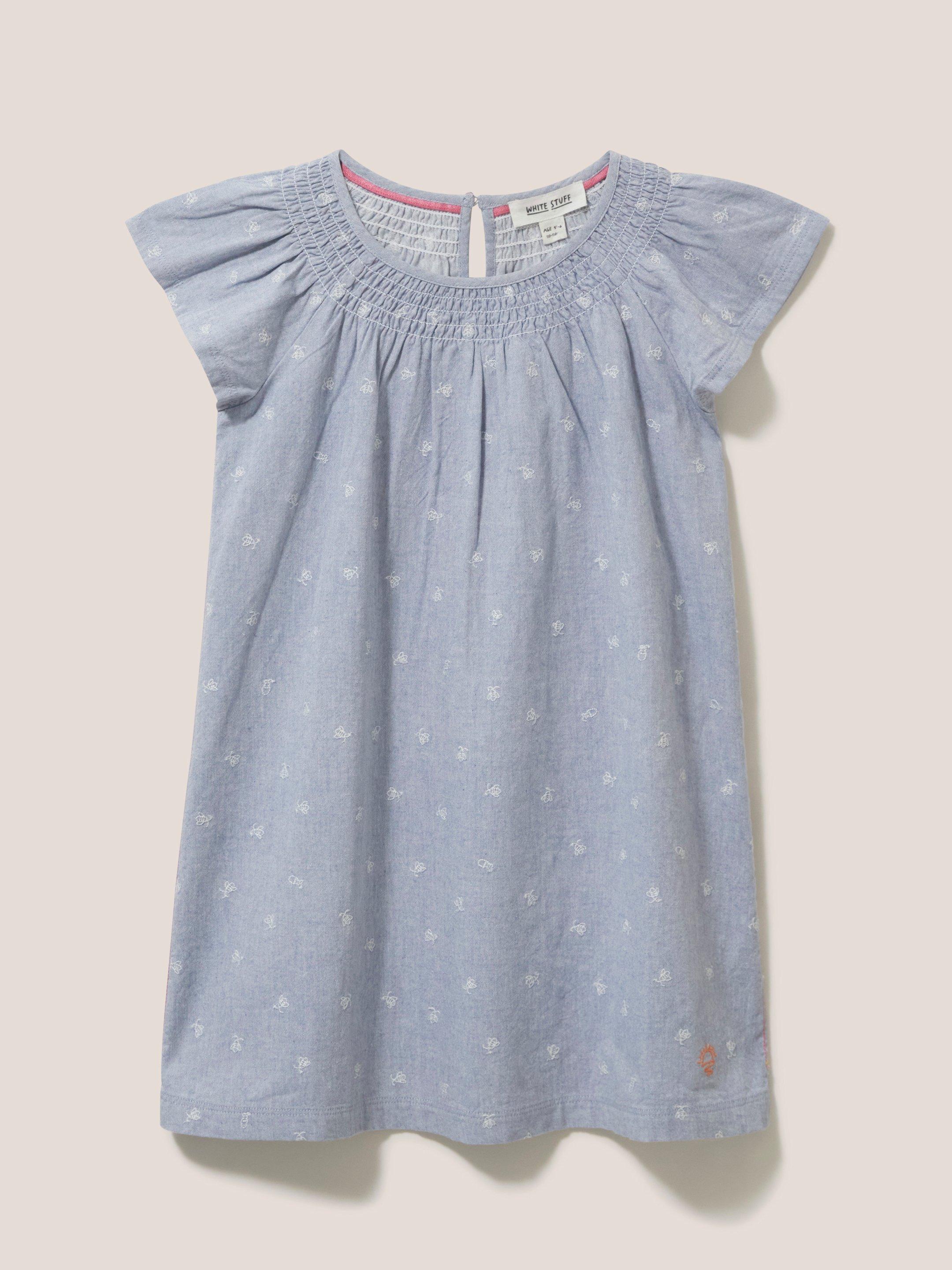 Chambray Frill Dress in CHAMB BLUE - FLAT FRONT