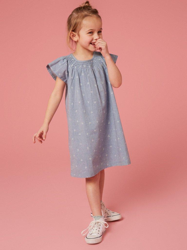 Chambray Frill Dress in CHAMB BLUE - LIFESTYLE