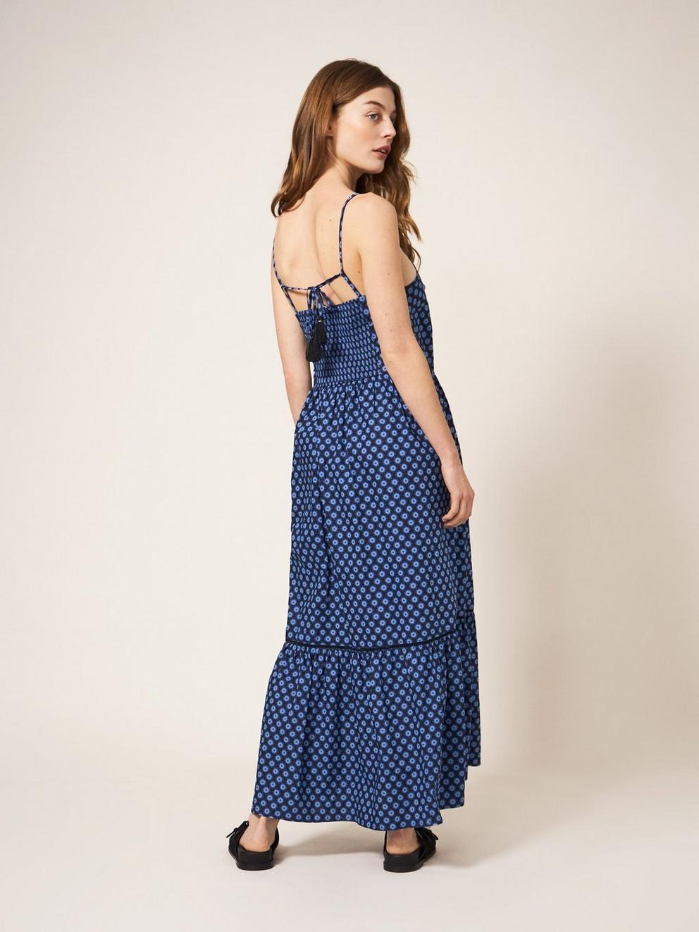 Skylar Cotton Maxi Dress in BLUE MLT - MODEL BACK