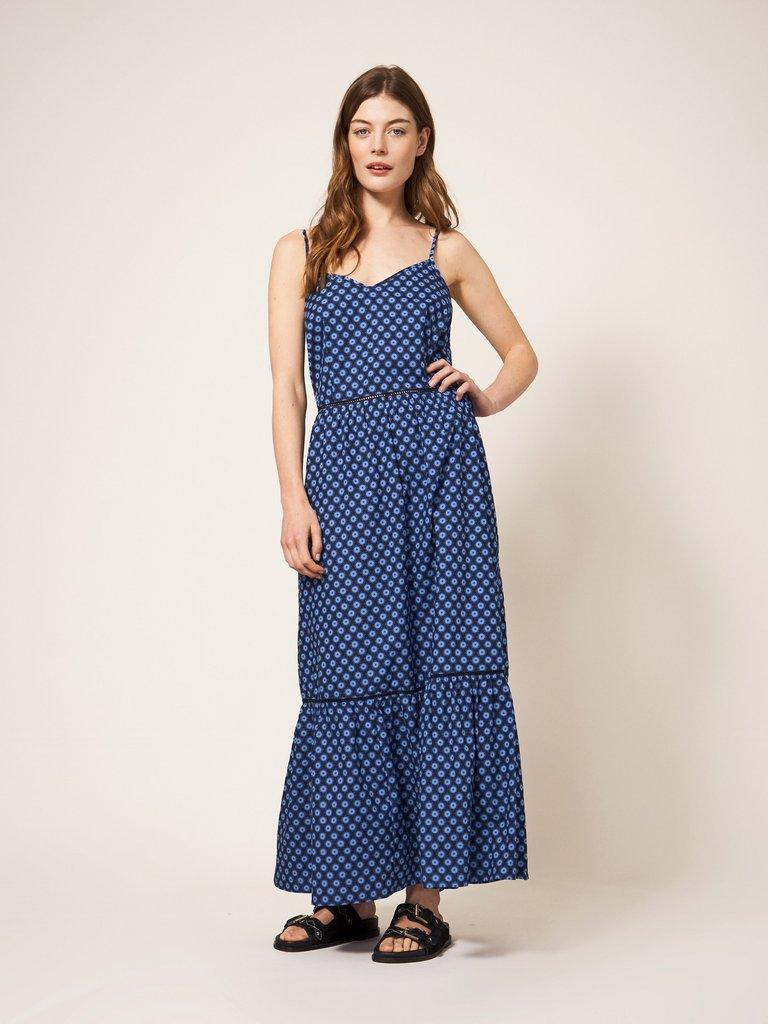 Skylar Cotton Maxi Dress in BLUE MLT - MODEL FRONT