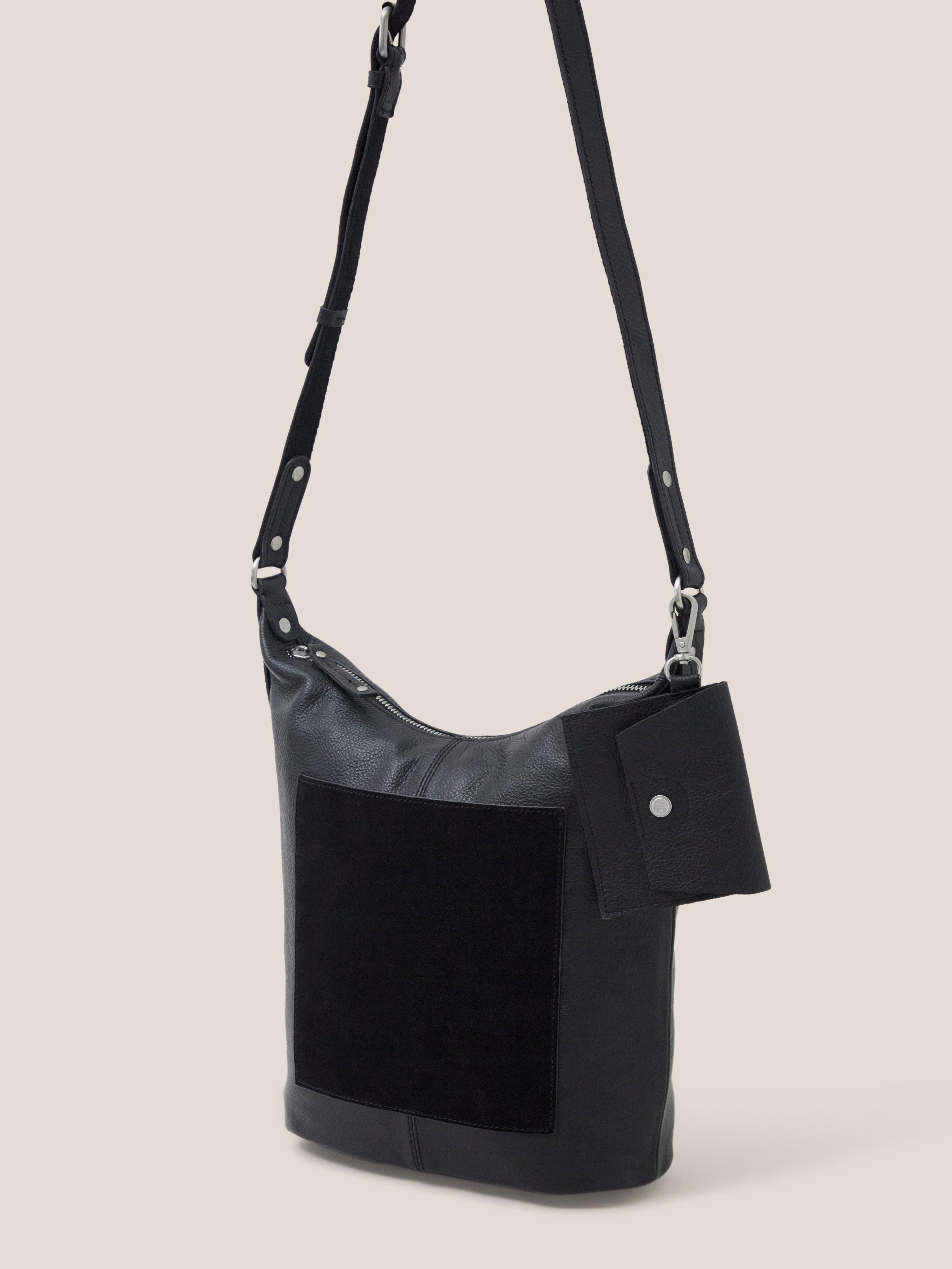 Fern Leather Casual Crossbody Bag in PURE BLK - MODEL FRONT
