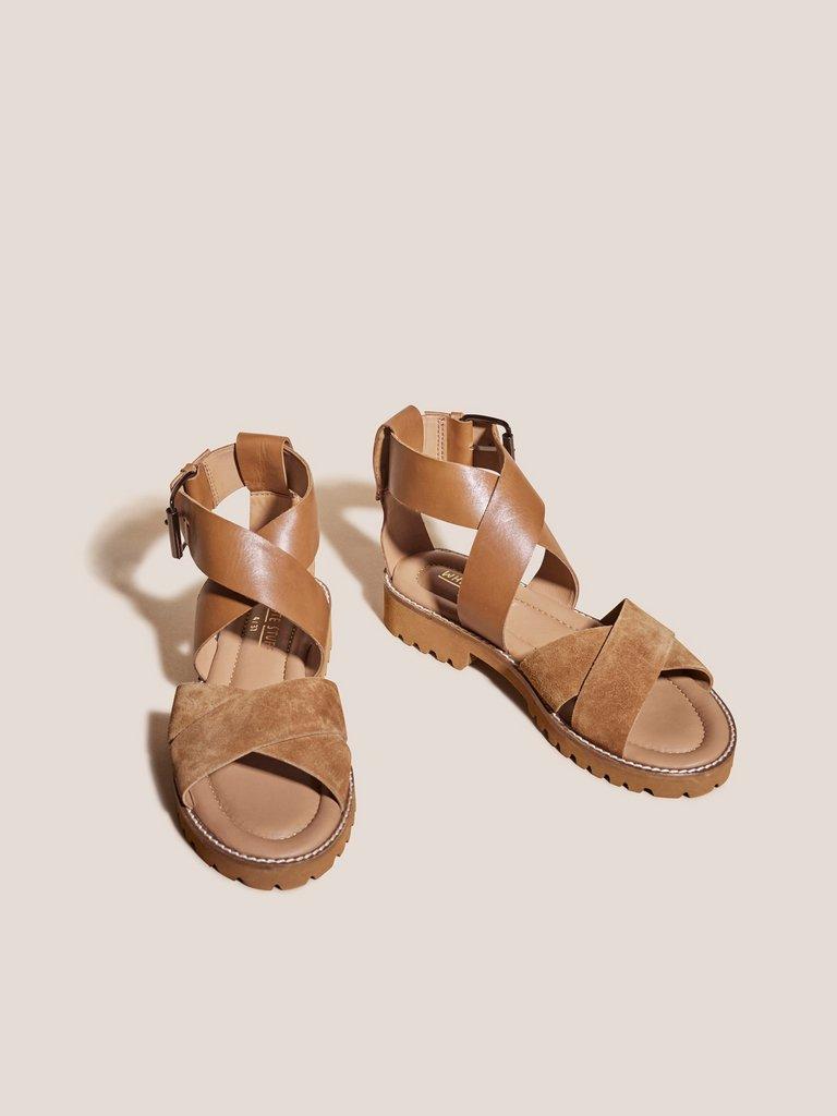 Chunky Leather Sandal in MID TAN - FLAT FRONT
