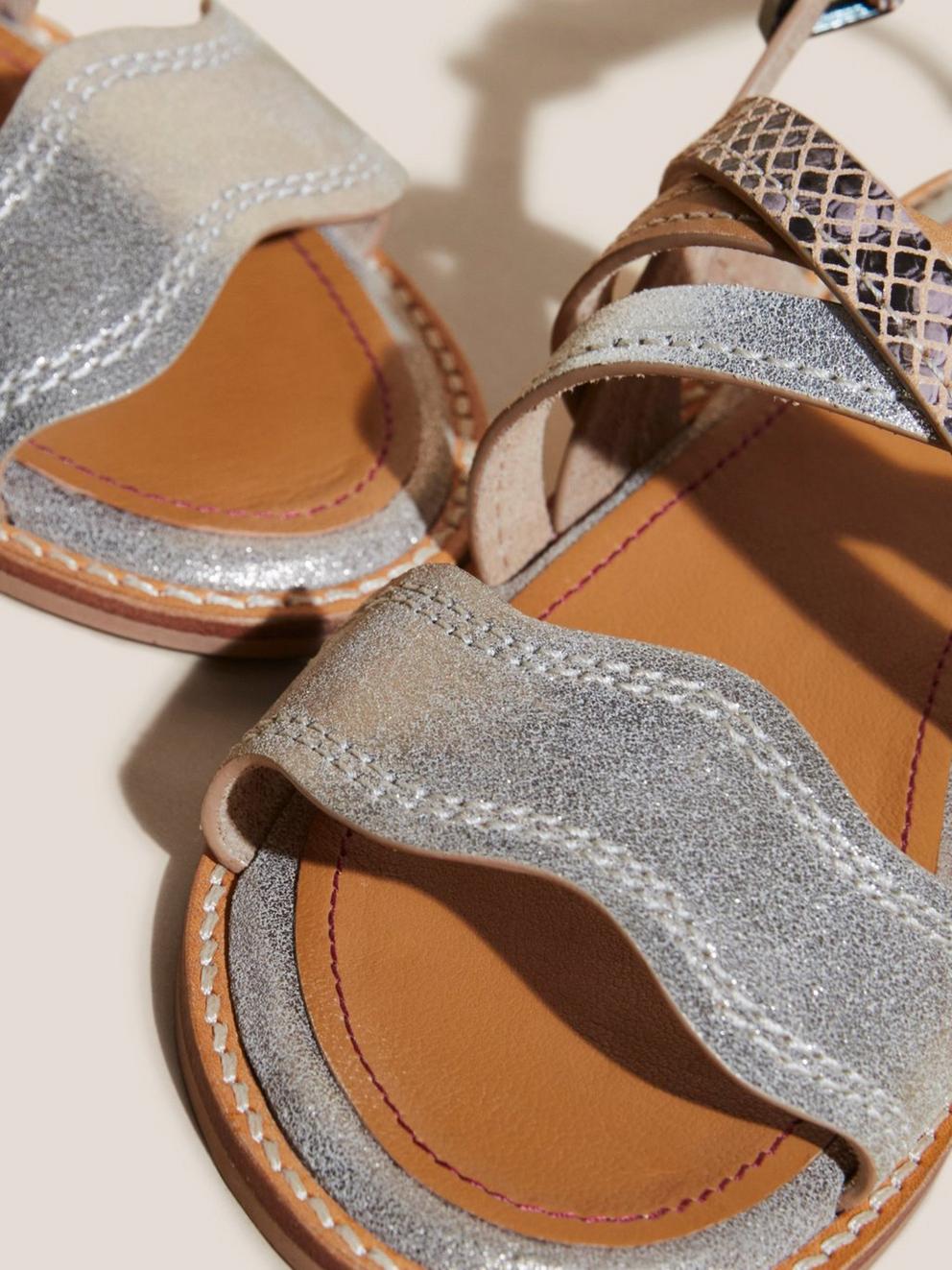 Mini Wedge Leather Sandal in MIXED MET - FLAT BACK