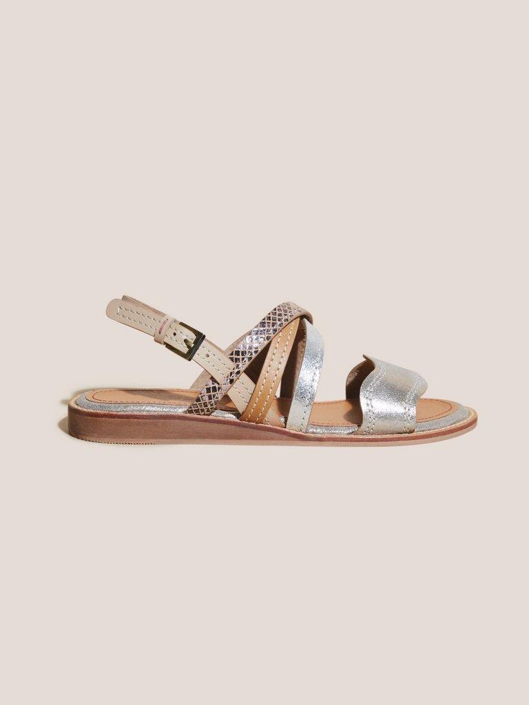 Mini Wedge Leather Sandal in MIXED MET - MODEL FRONT