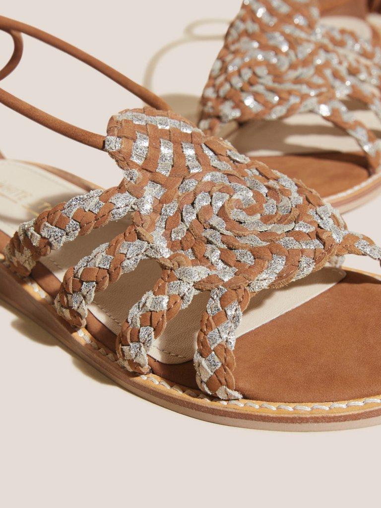 Plaited Leather Sandal Tie Leg in MID TAN - FLAT BACK