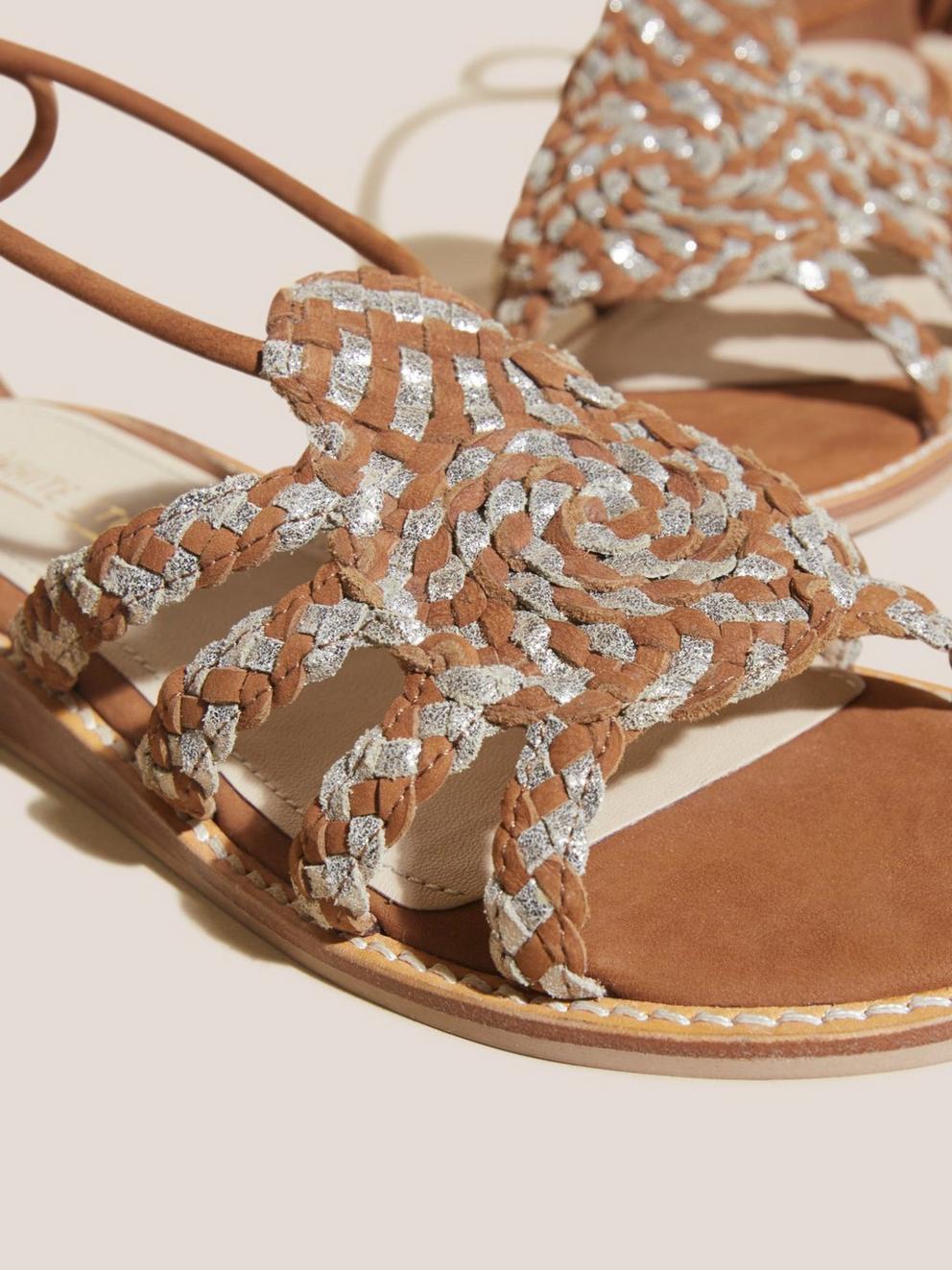 Plaited Leather Sandal Tie Leg in MID TAN - FLAT BACK