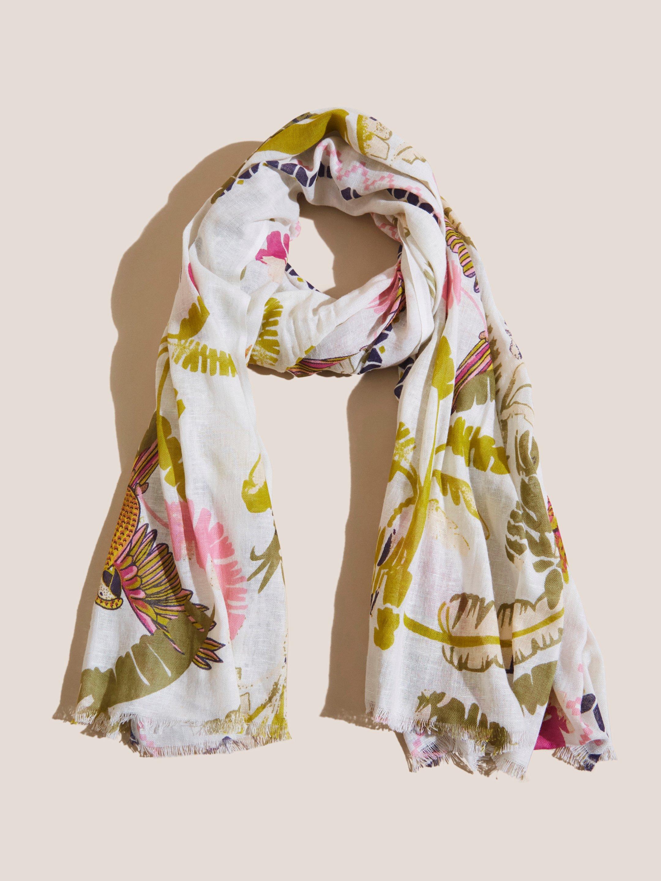 Tropical Printed Cotton Scarf in WHITE MLT - FLAT BACK