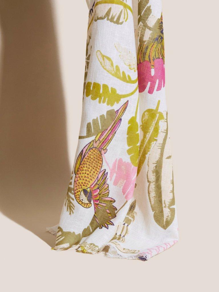 Tropical Printed Cotton Scarf in WHITE MLT - FLAT FRONT