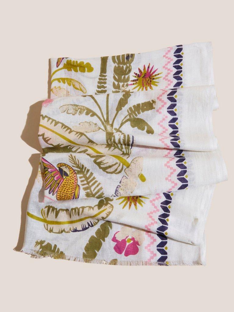 Tropical Printed Cotton Scarf in WHITE MLT - MODEL FRONT