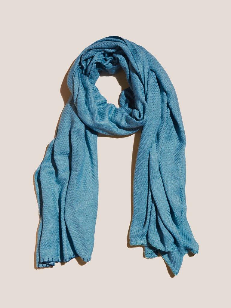 Chevron Textured Bamboo Scarf in CHAMB BLUE - MODEL FRONT