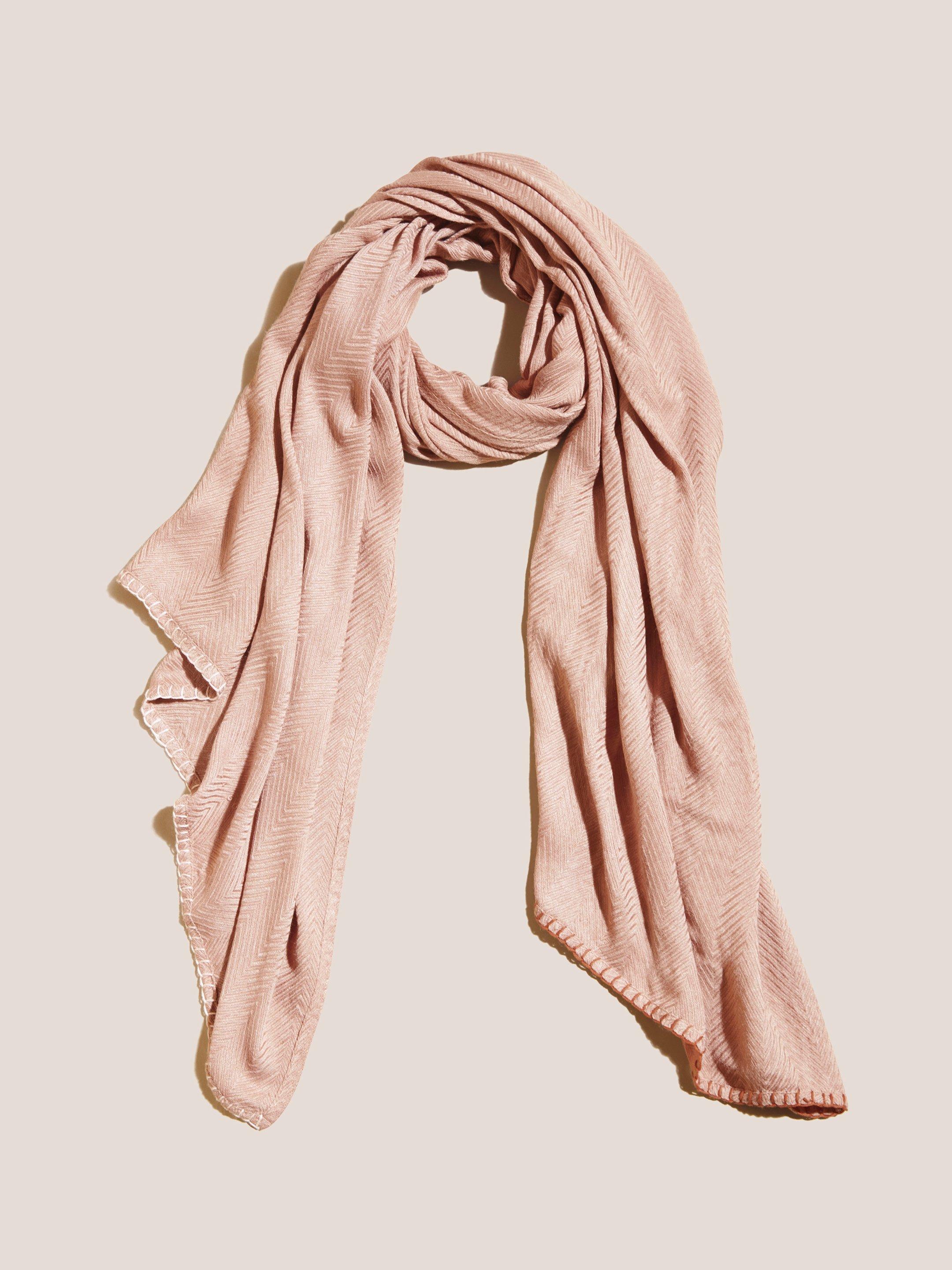 Chevron Textured Bamboo Scarf in DUS PINK - MODEL FRONT