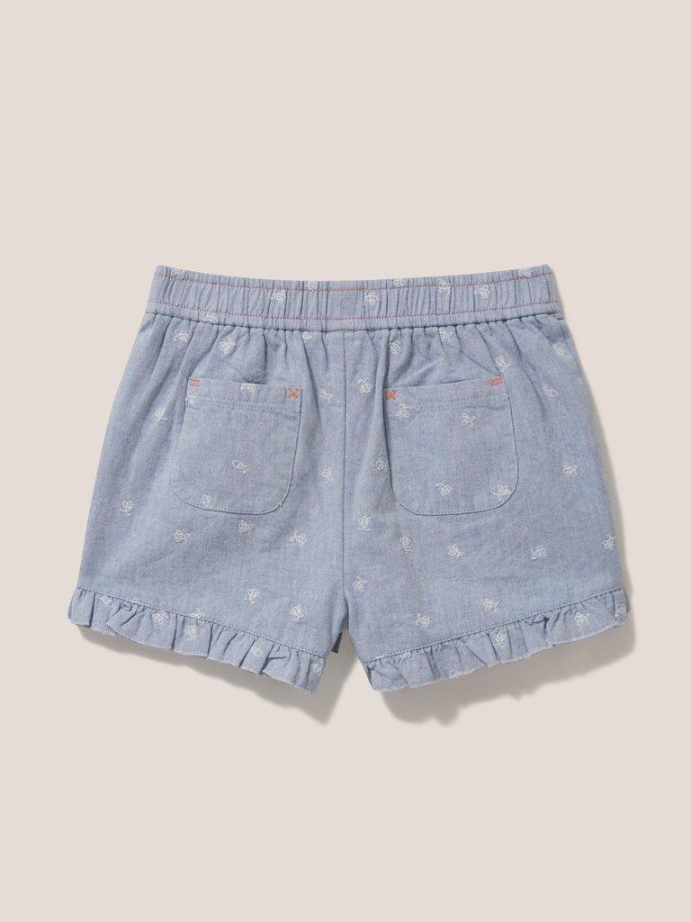 Chambray Frills short in CHAMB BLUE - FLAT BACK