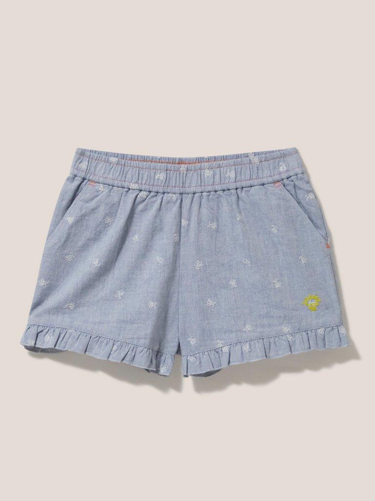 Chambray Frills short in CHAMB BLUE - FLAT FRONT