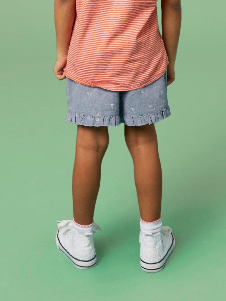 Chambray Frills short in CHAMB BLUE - MODEL BACK