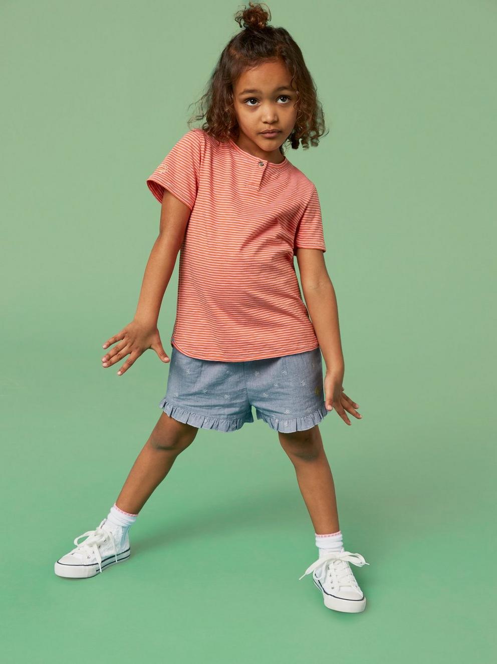 Chambray Frills short in CHAMB BLUE - MODEL FRONT