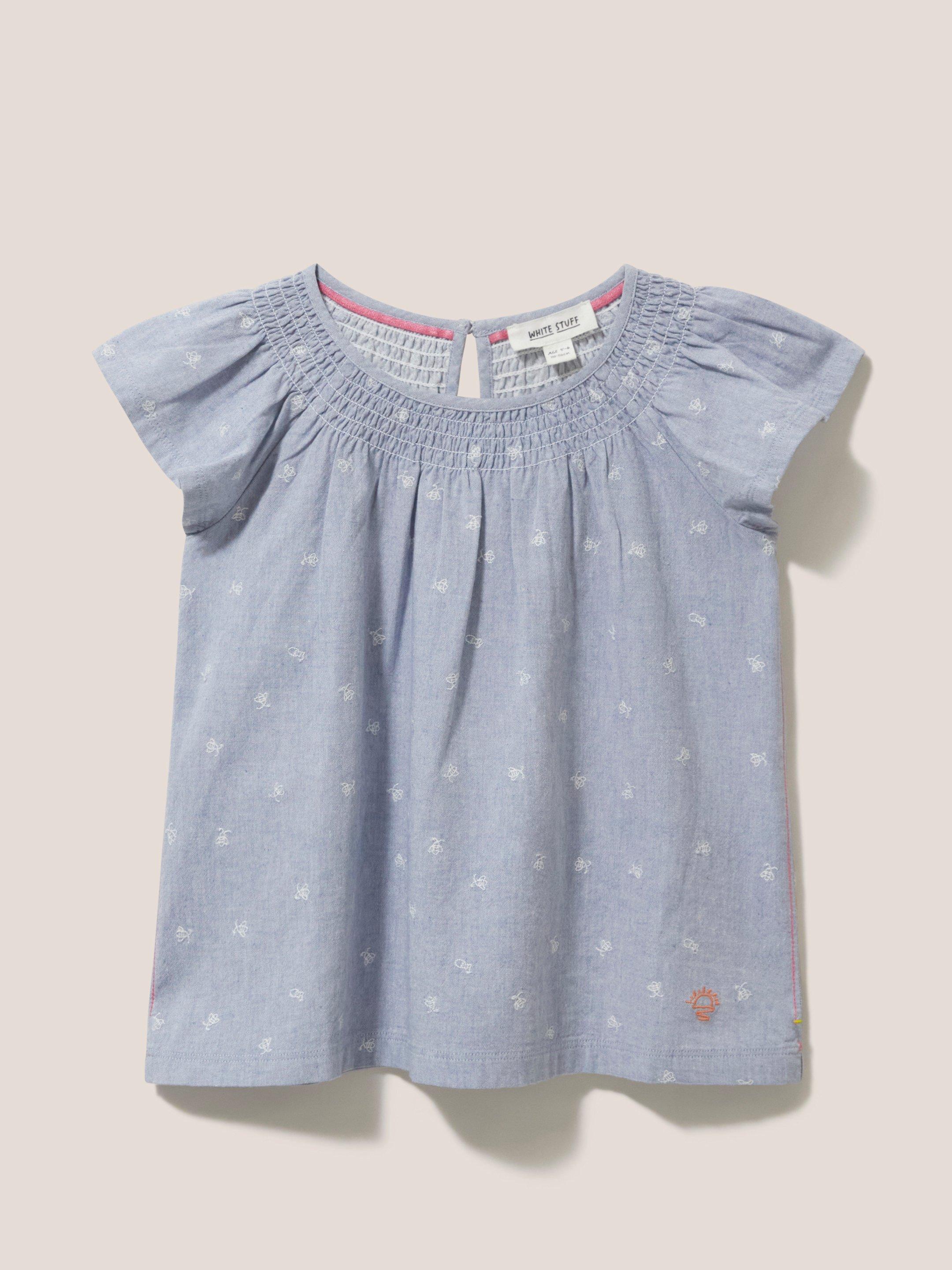 Chambray Frill top in CHAMB BLUE - FLAT FRONT