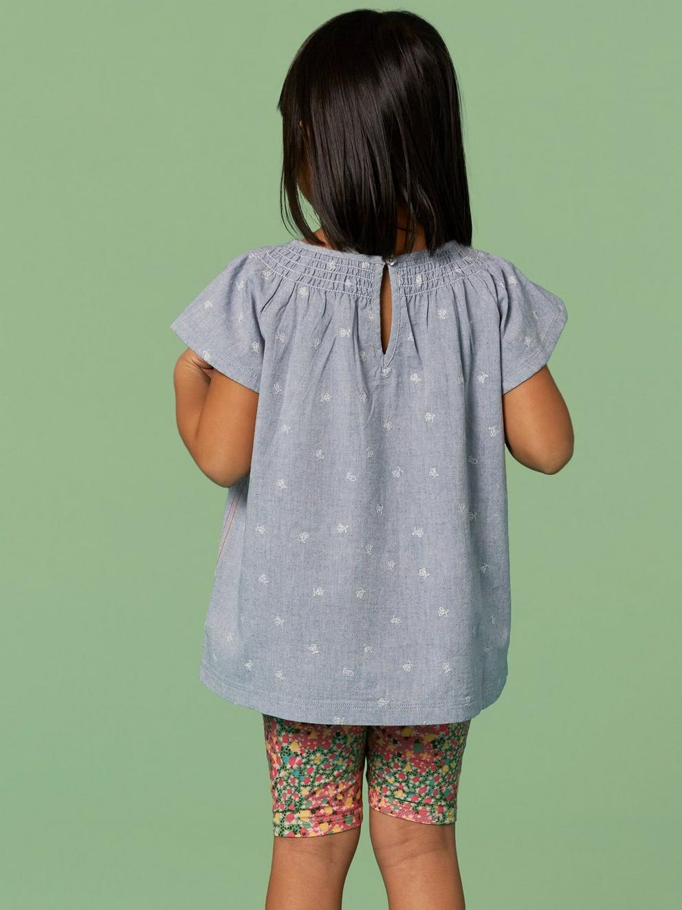 Chambray Frill top in CHAMB BLUE - MODEL BACK