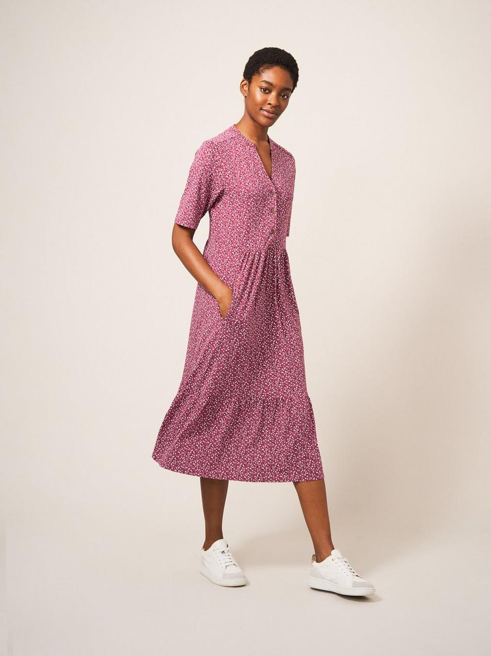 Naya Short Sleeve Jersey Dress in PLUM MLT - LIFESTYLE