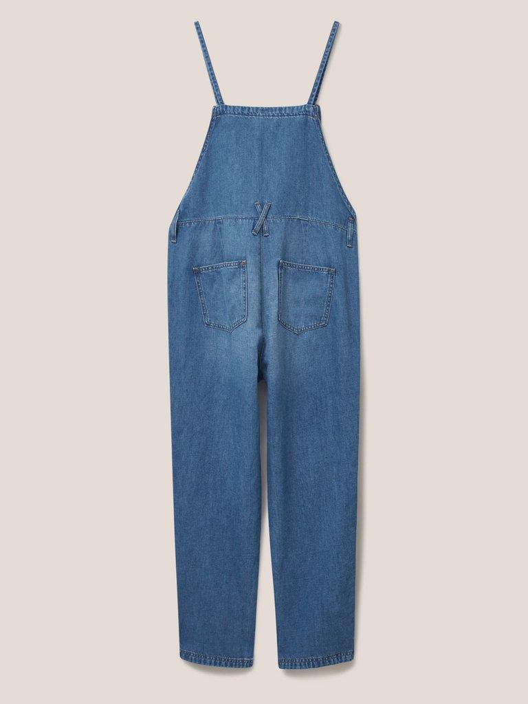 Strappy Cotton Linen Dungaree in LGT DENIM - FLAT BACK