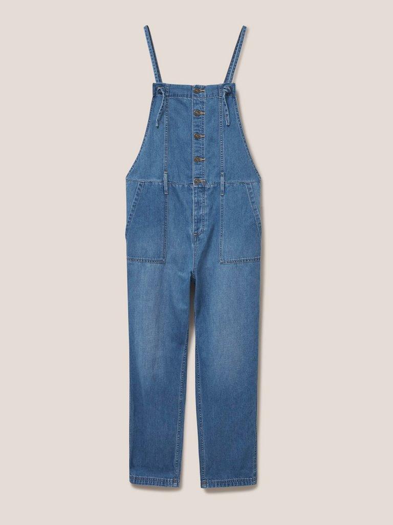 Strappy Cotton Linen Dungaree in LGT DENIM - FLAT FRONT