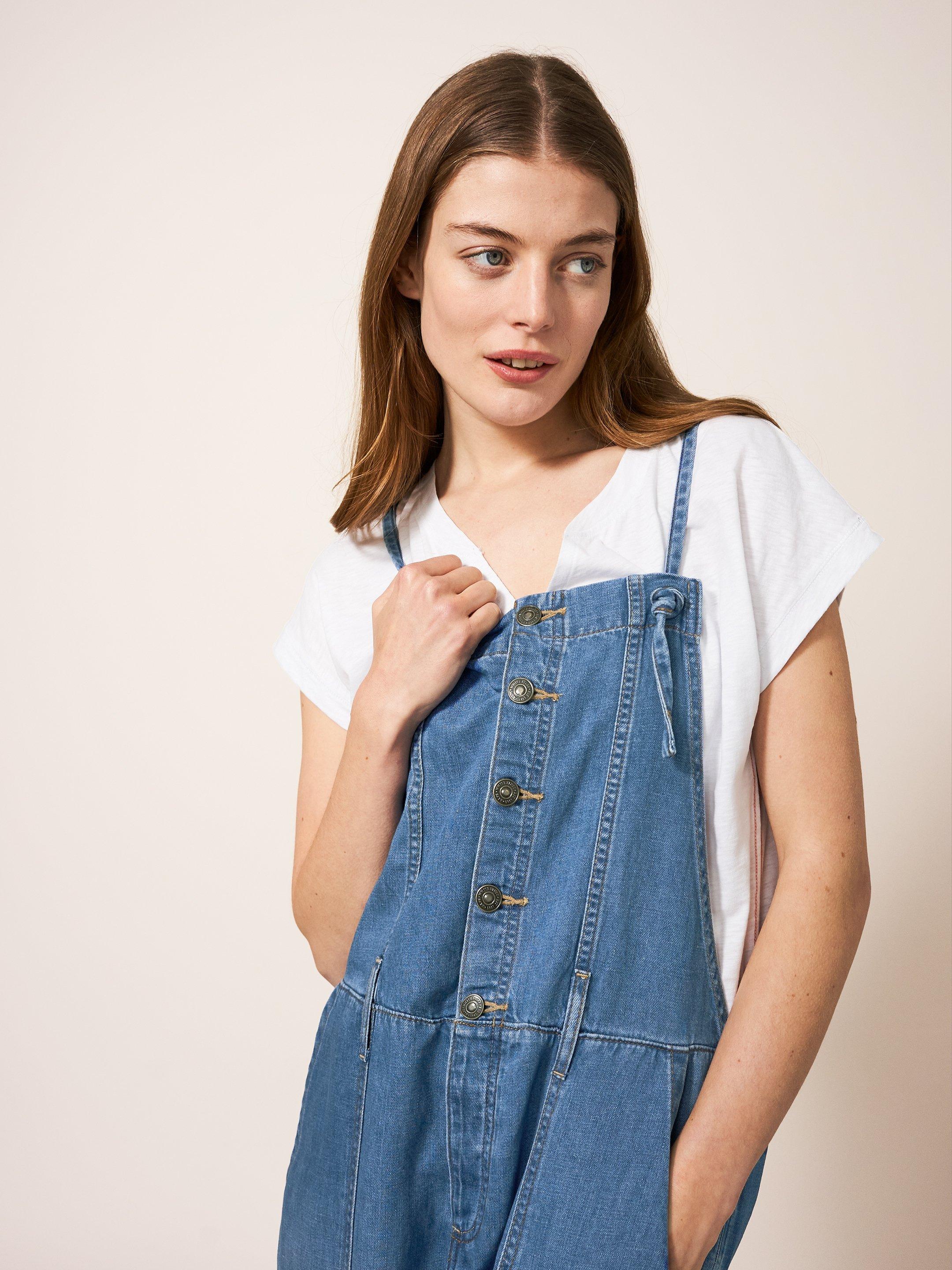 Strappy Cotton Linen Dungaree in LIGHT DENIM | White Stuff