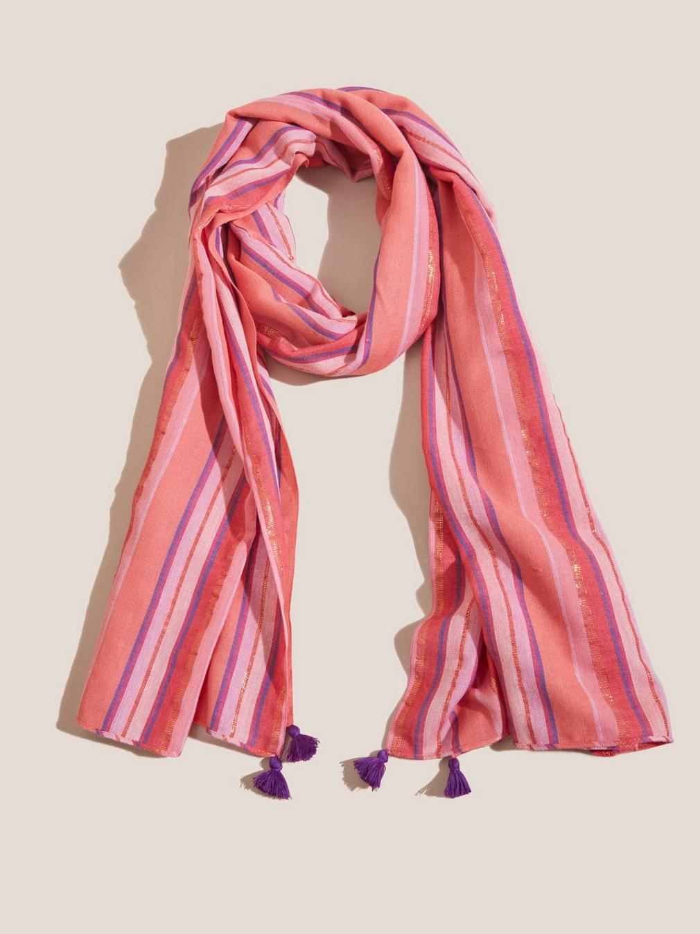 Stripe Cotton Viscose Scarf in PINK MLT - FLAT BACK