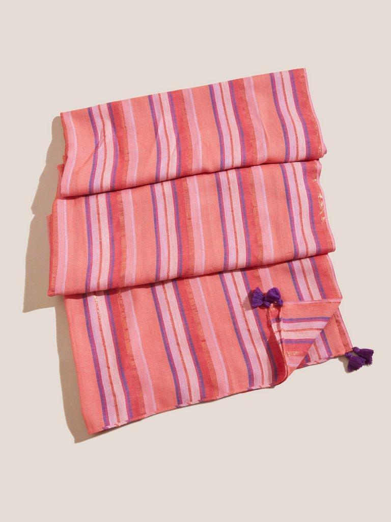 Stripe Cotton Viscose Scarf in PINK MLT - FLAT FRONT