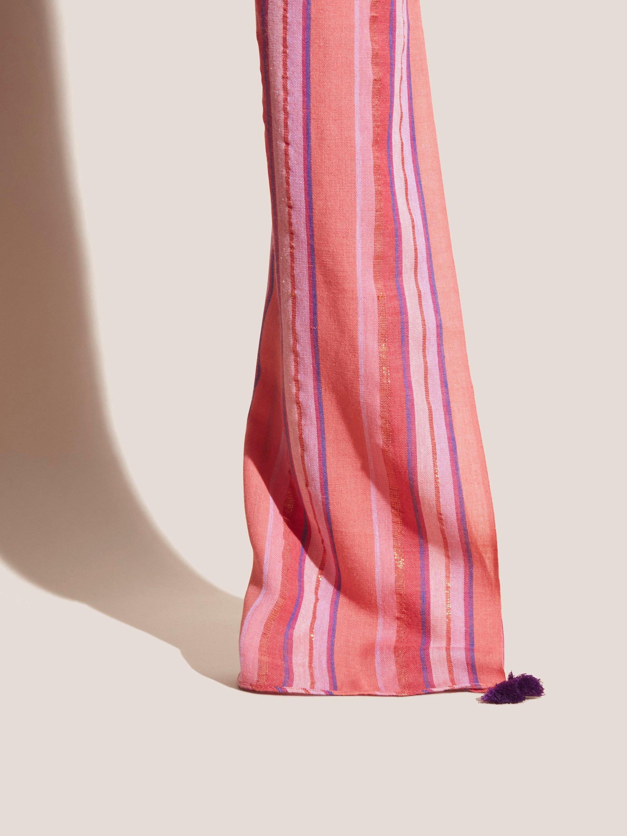 Stripe Cotton Viscose Scarf in PINK MLT - MODEL FRONT