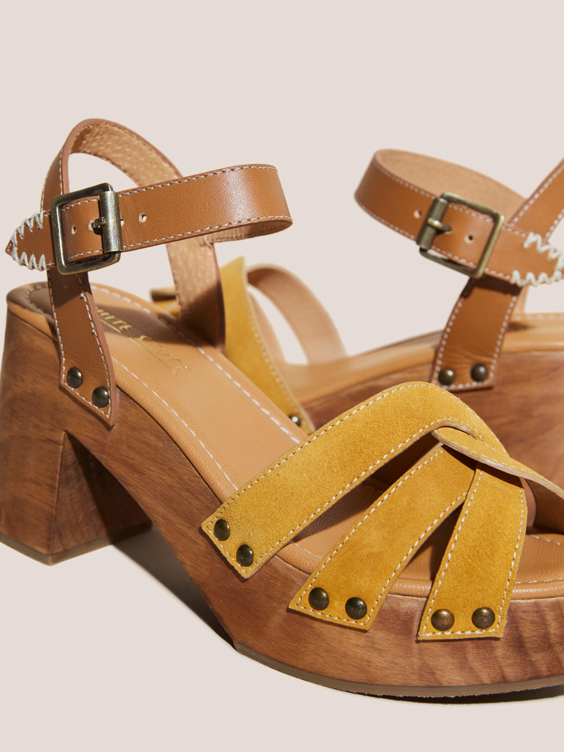 Twist Leather High Clog Sandal in MID YELLOW White Stuff