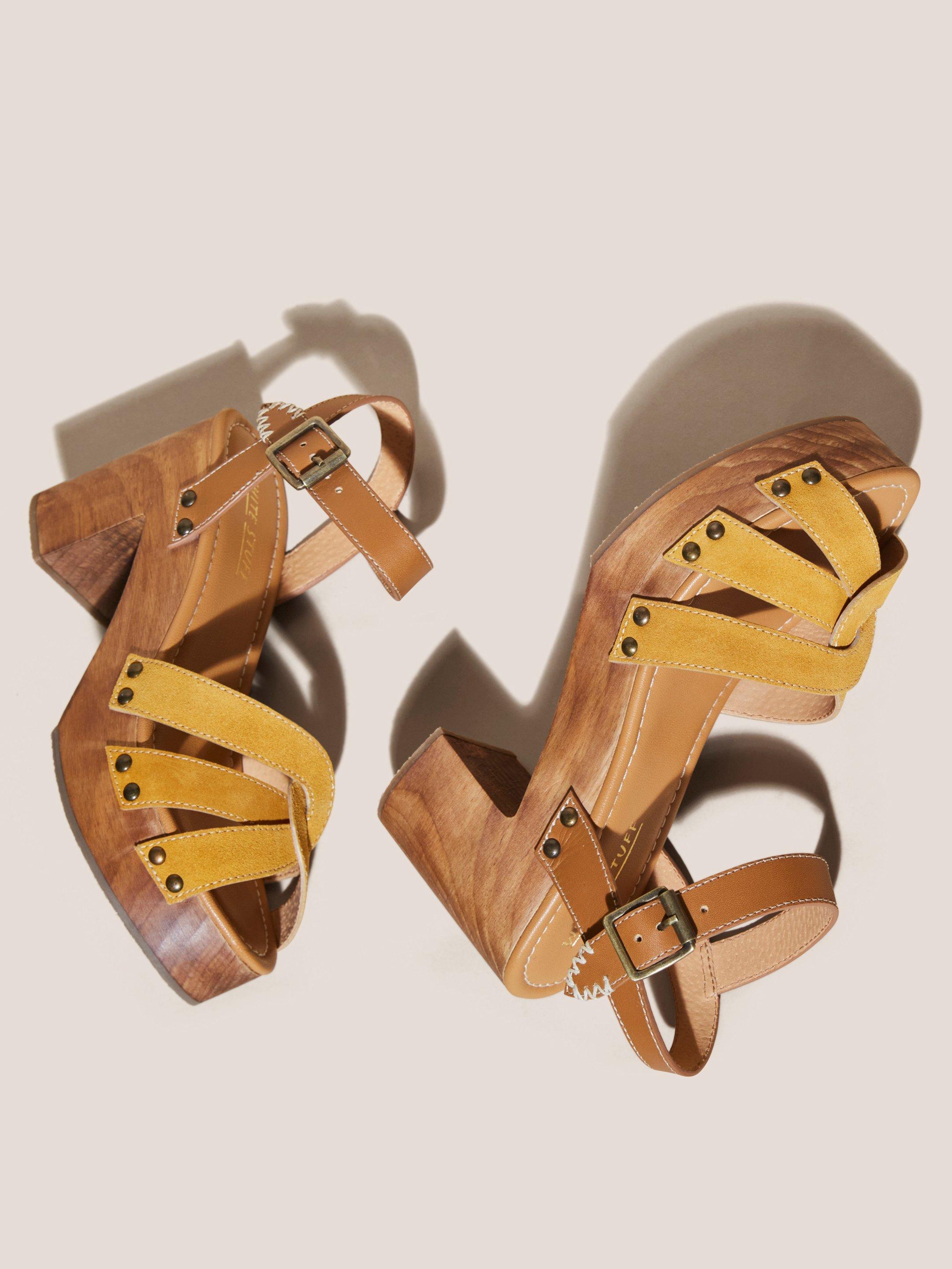 Twist Leather High Clog Sandal in MID YELLOW - FLAT DETAIL