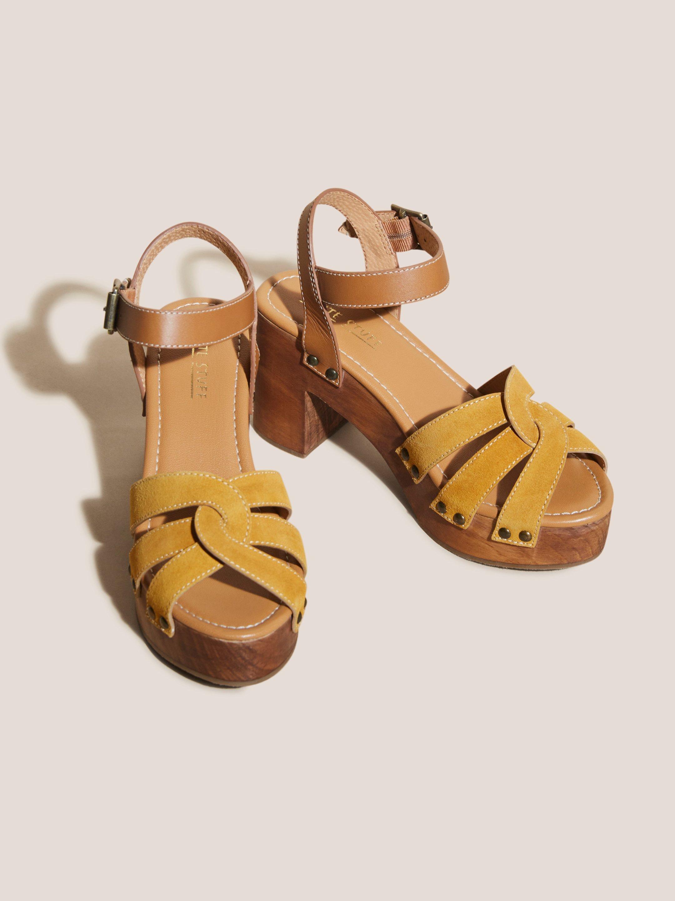 Twist Leather High Clog Sandal in MID YELLOW - FLAT FRONT