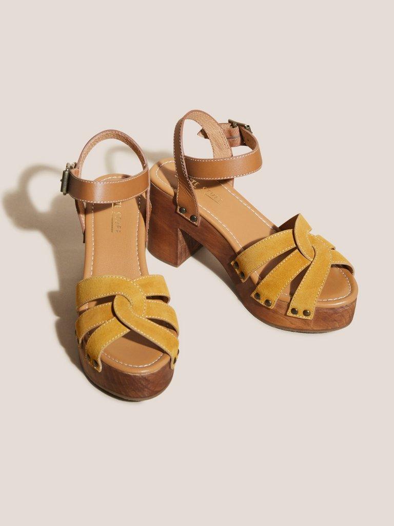 Twist Leather High Clog Sandal in MID YELLOW - FLAT FRONT