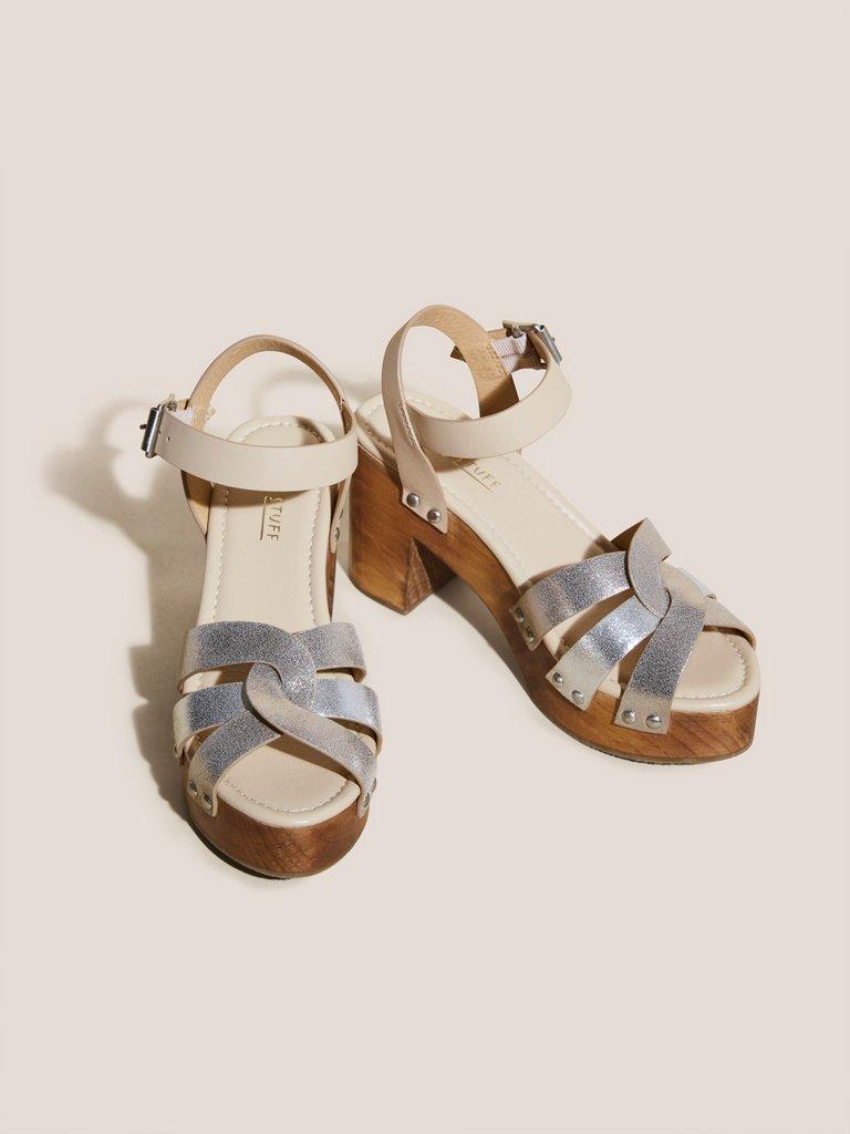 Twist Leather High Clog Sandal in MIXED MET - FLAT FRONT