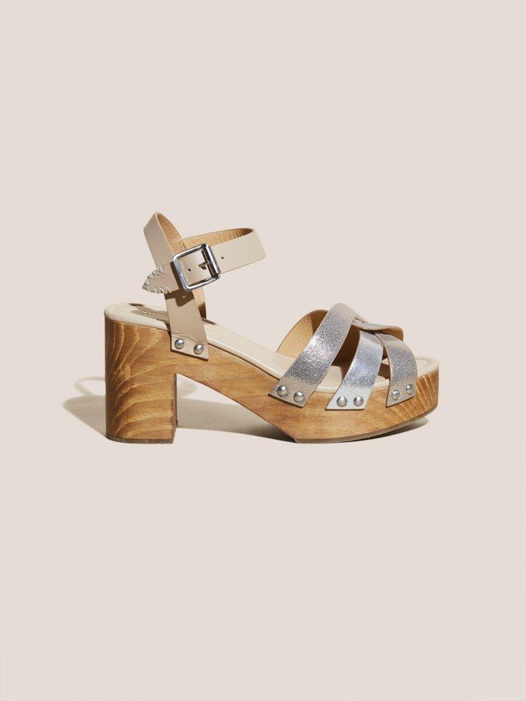 Twist Leather High Clog Sandal in MIXED MET - MODEL FRONT