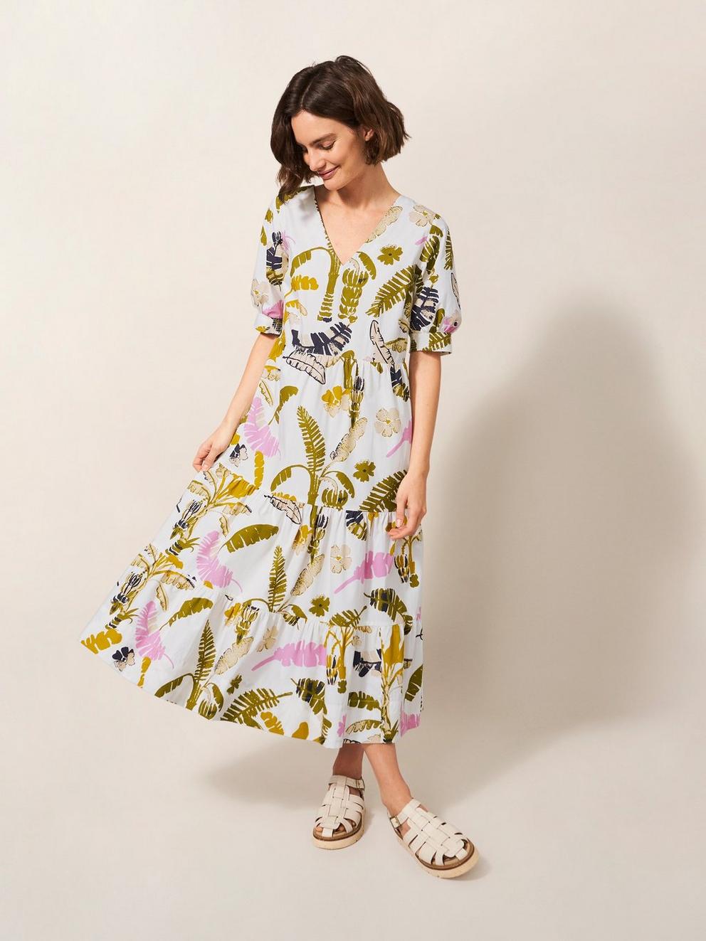 Jolene Cotton Midi Dress in WHITE MLT - LIFESTYLE