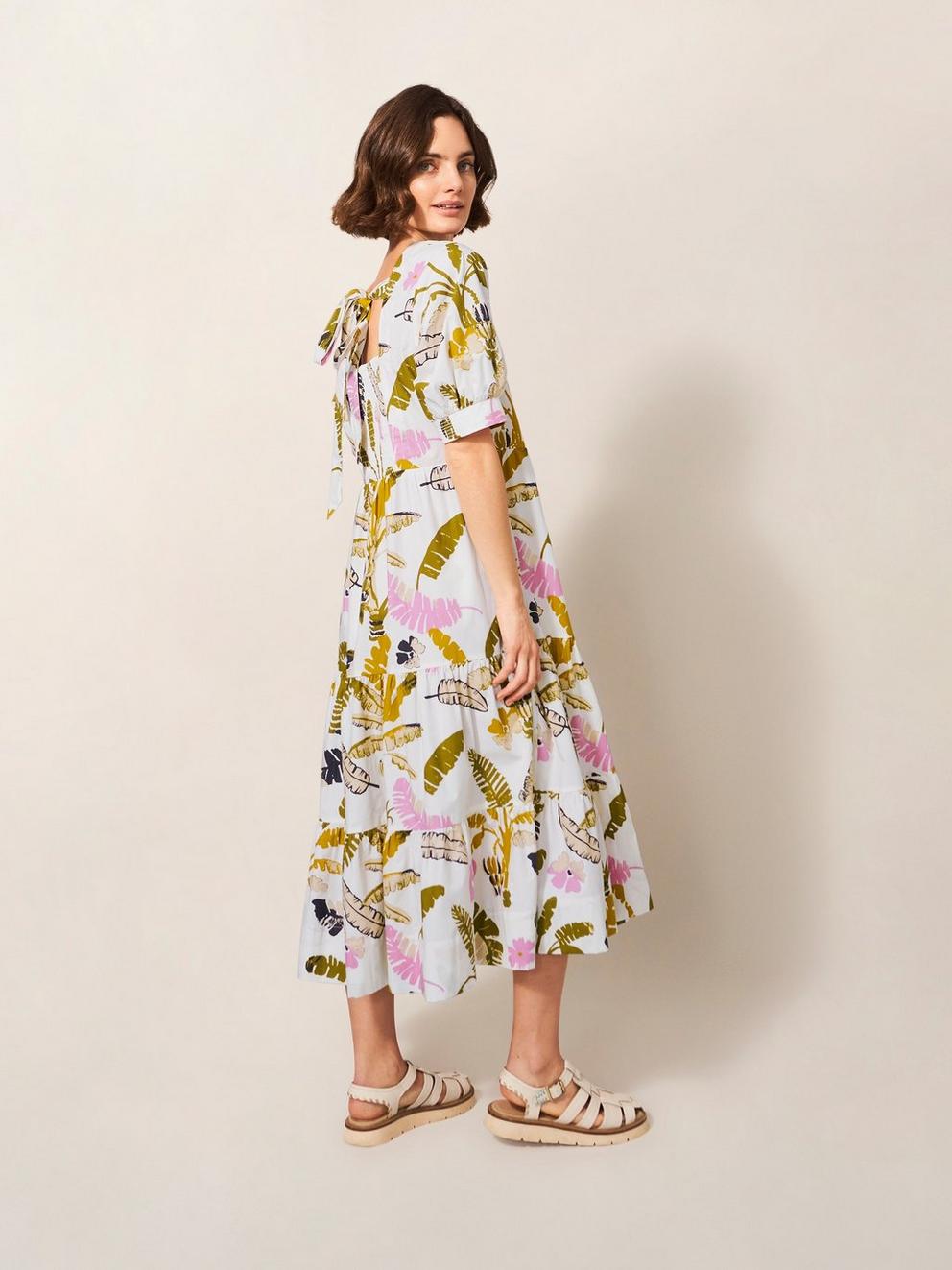 Jolene Cotton Midi Dress in WHITE MLT - MODEL BACK