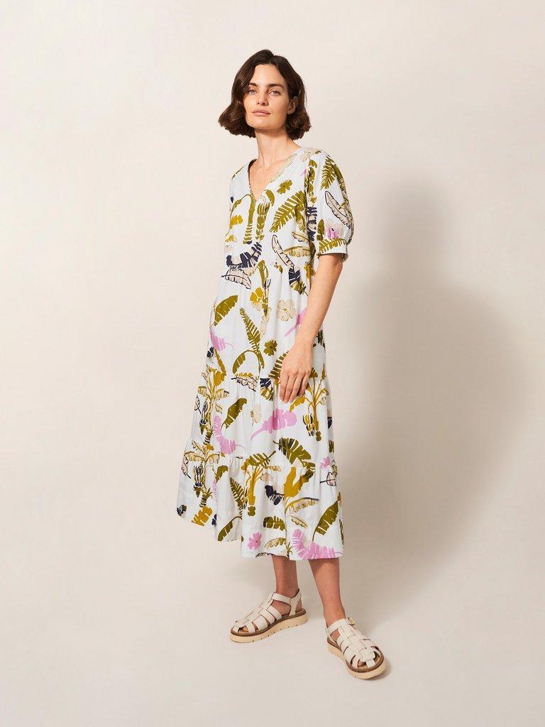 Jolene Cotton Midi Dress in WHITE MLT - MODEL FRONT