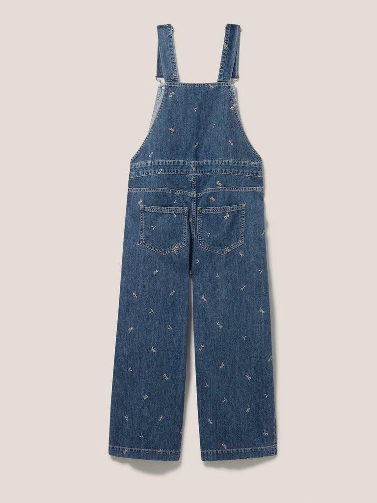 Embroidered Crop Dungaree in MID DENIM - FLAT BACK