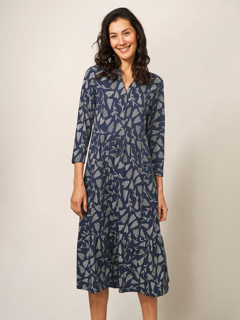 Naya Printed Midi Dress in NAVY MULTI - LIFESTYLE