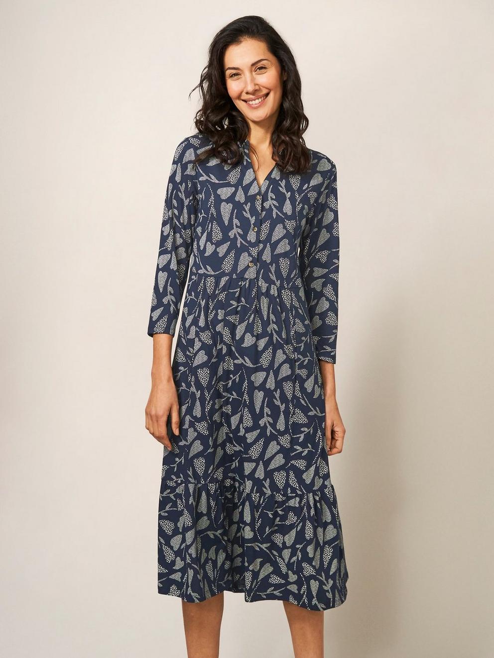 Naya Printed Midi Dress in NAVY MULTI - LIFESTYLE