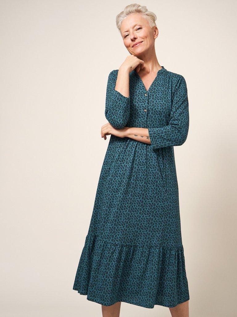 Naya Printed Midi Dress in TEAL MLT - LIFESTYLE