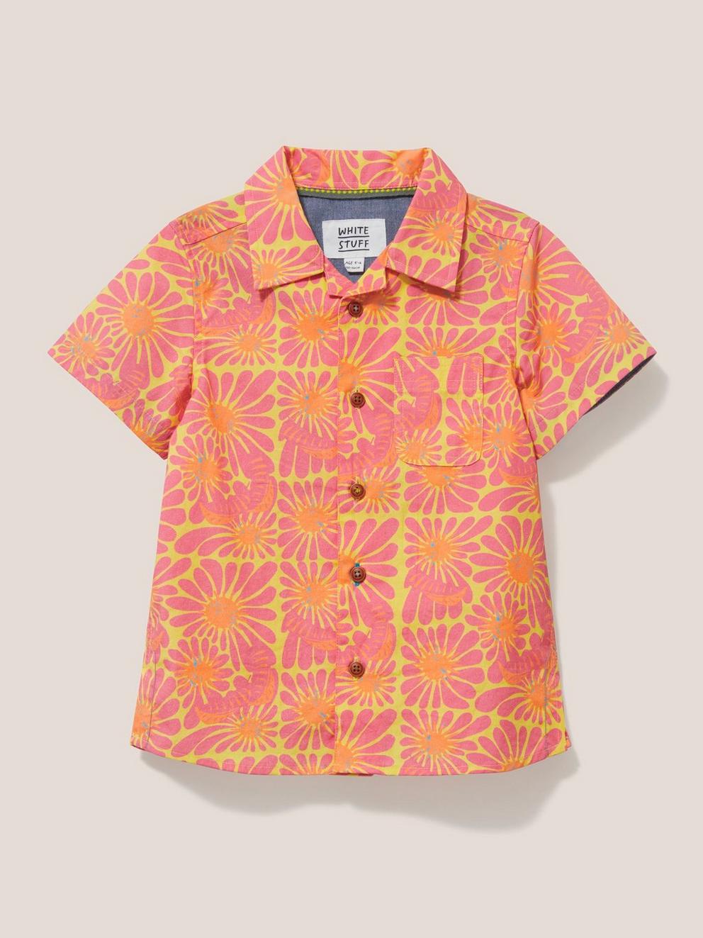 Sunny Flower Printed SS Shirt in CORAL MLT - FLAT FRONT