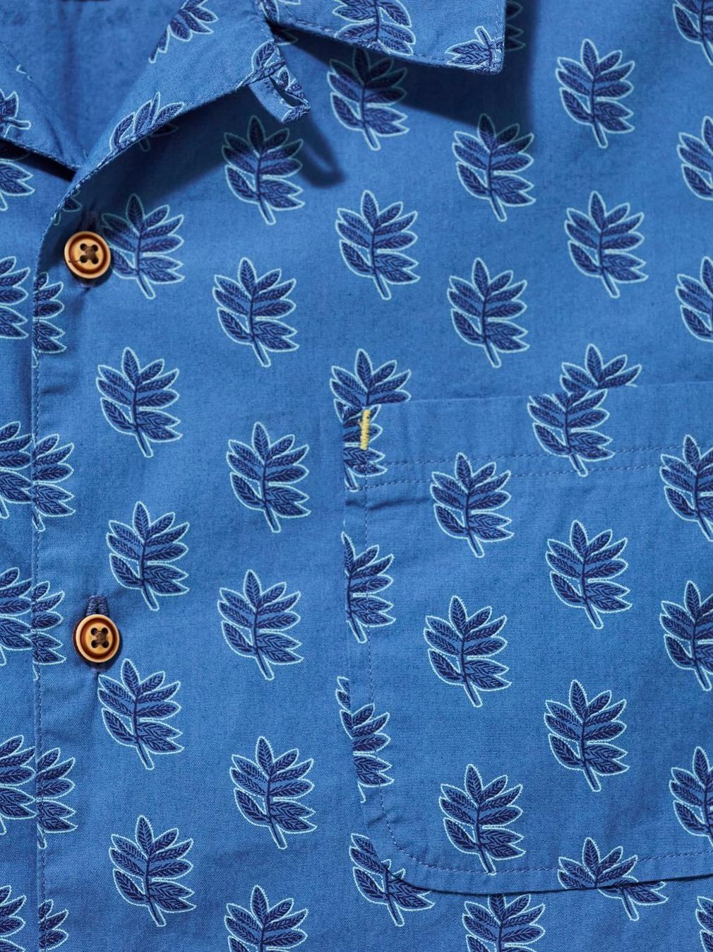 Block Leaf Printed SS Shirt in BRT BLUE - FLAT DETAIL