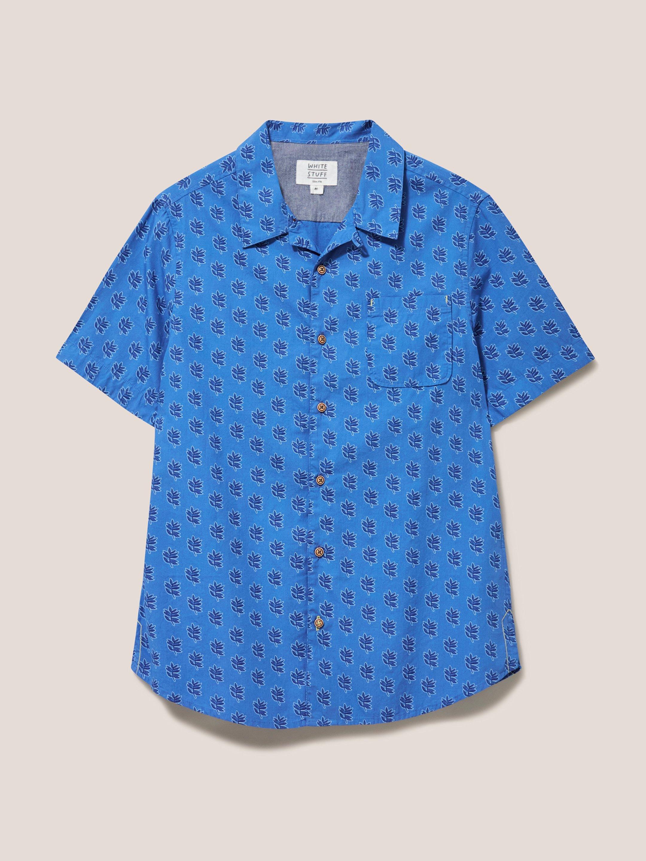 Block Leaf Printed SS Shirt in BRT BLUE - FLAT FRONT