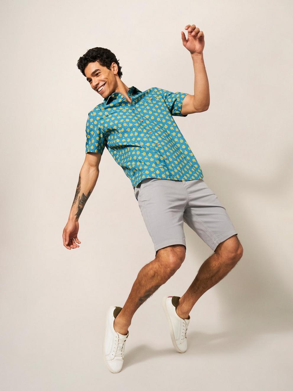 Block Flower Printed SS Shirt in MINT GREEN - LIFESTYLE